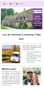 Screenshot of the Go Cotswolds reopening newsletter